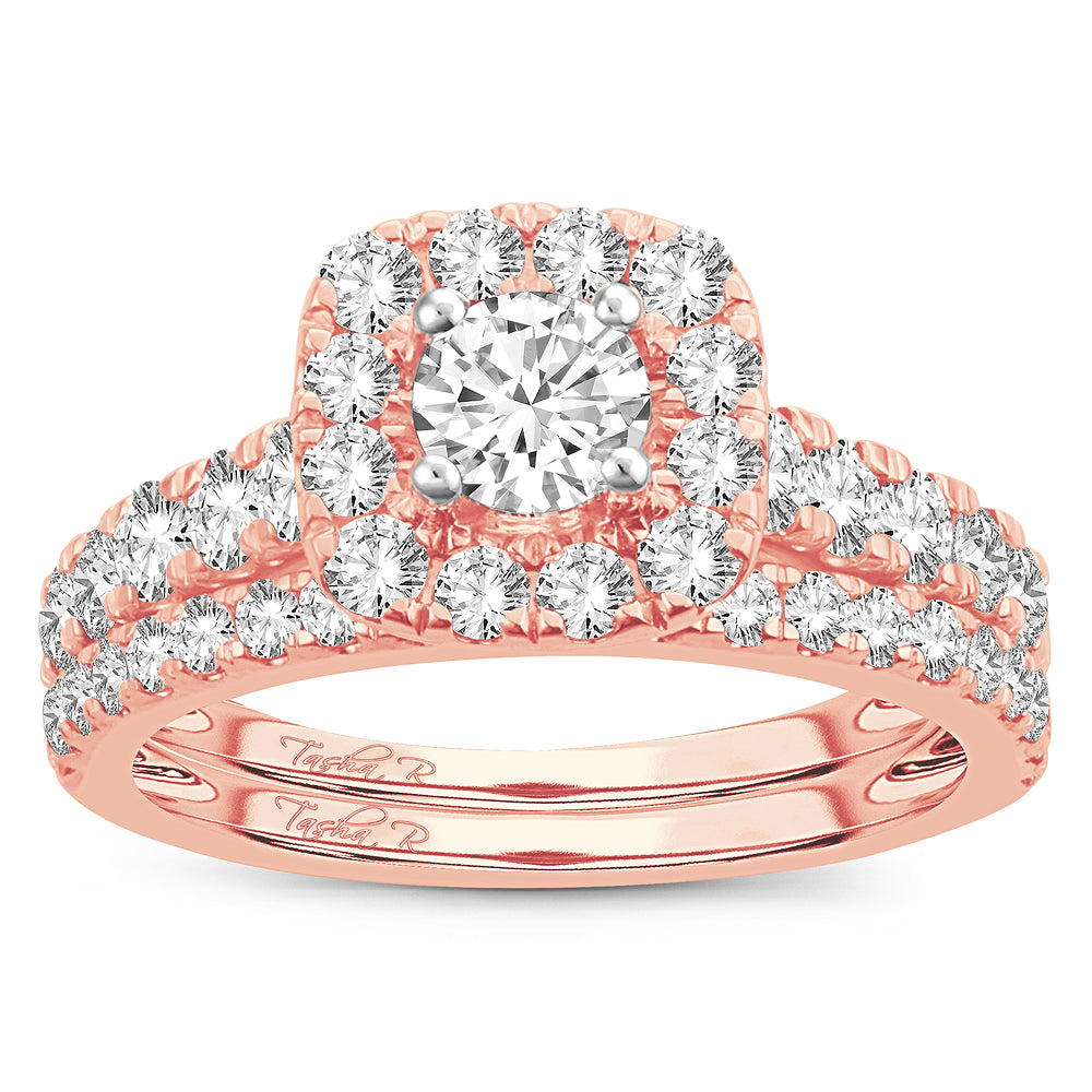 Romantic 14k Rose Gold 2CT Lab Diamond Bridal Ring