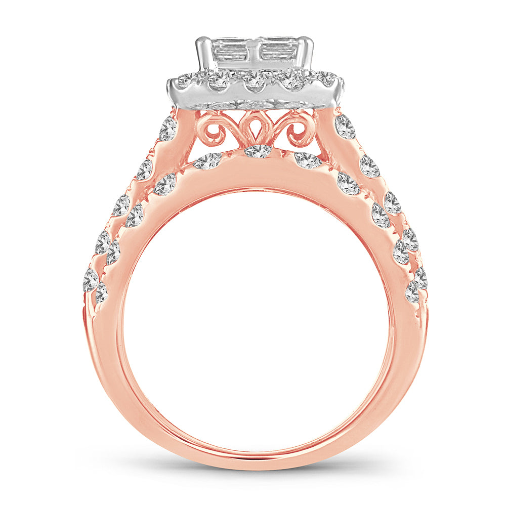 Romantic 14k Rose Gold 4CT Lab Diamond Bridal Ring