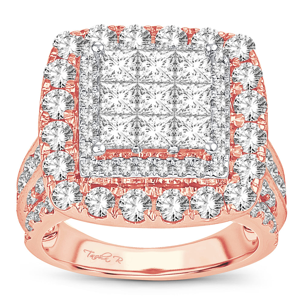 Romantic 14k Rose Gold 4CT Lab Diamond Bridal Ring