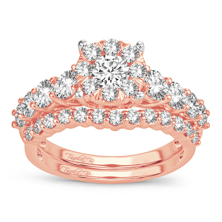 Romantic 14k Rose Gold 2CT Lab Diamond Bridal Ring Set
