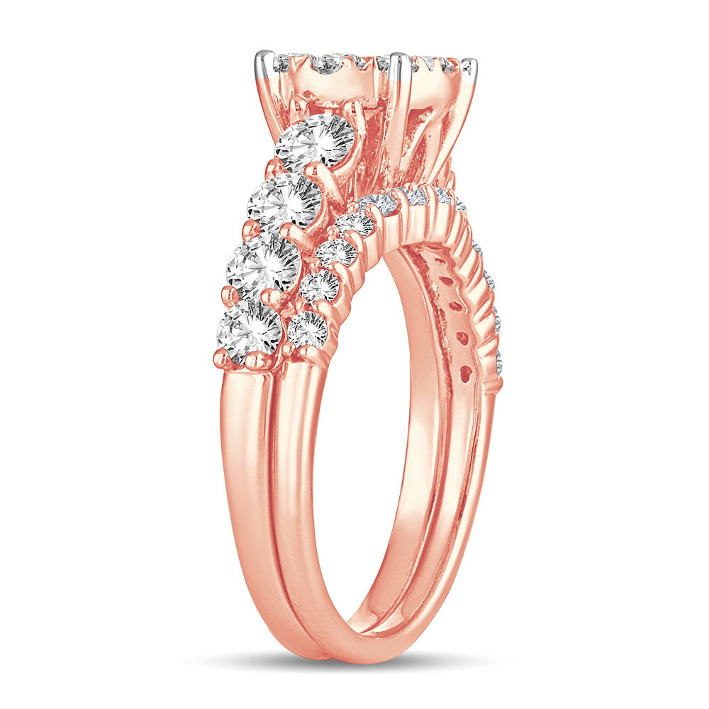 Romantic 14k Rose Gold 2CT Lab Diamond Bridal Ring Set