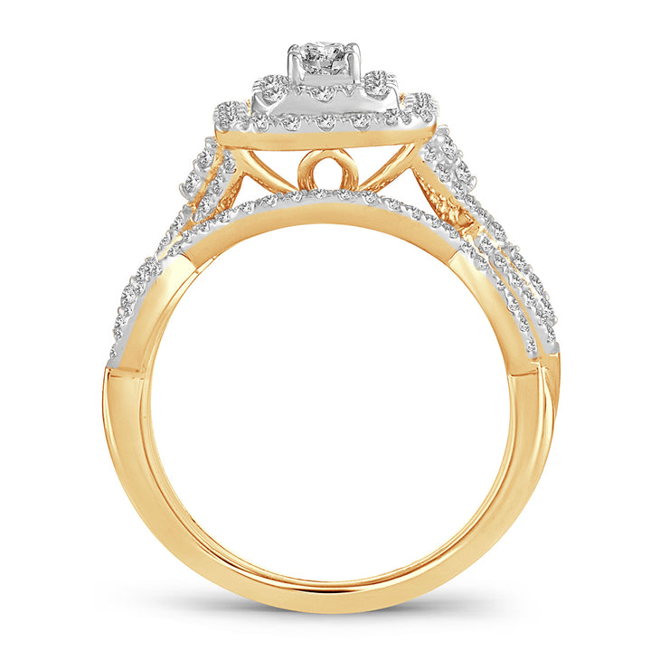 14K Yellow Gold 1CT Lab Diamond Bridal Ring Set Elegance