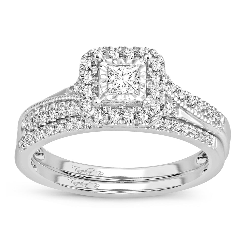 Sparkling 14k White Gold 0.50CT Lab Diamond Bridal Ring Set