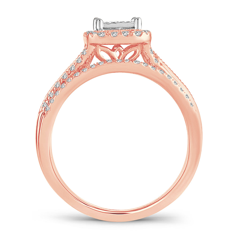 Romantic 14k Rose Gold Lab Diamond Bridal Ring Set