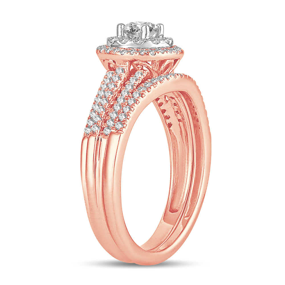 Romantic 14k Rose Gold Lab Diamond Bridal Ring (0.75CT)