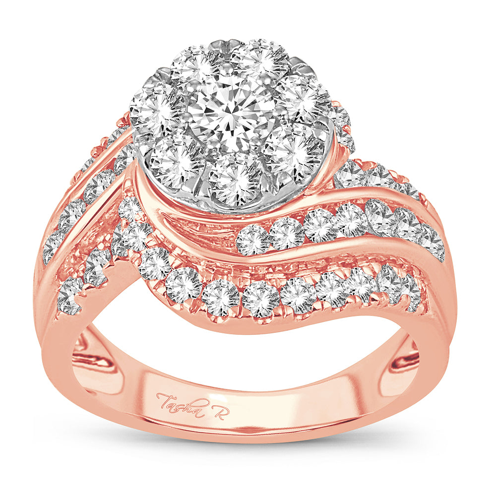 Romantic 14k Rose Gold 2CT Lab Diamond Bridal Ring