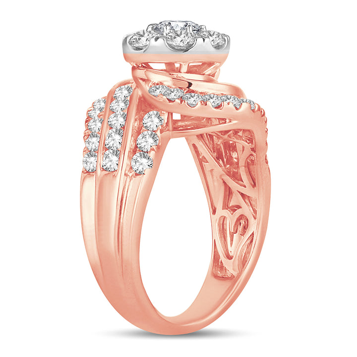 Romantic 14k Rose Gold 2CT Lab Diamond Bridal Ring