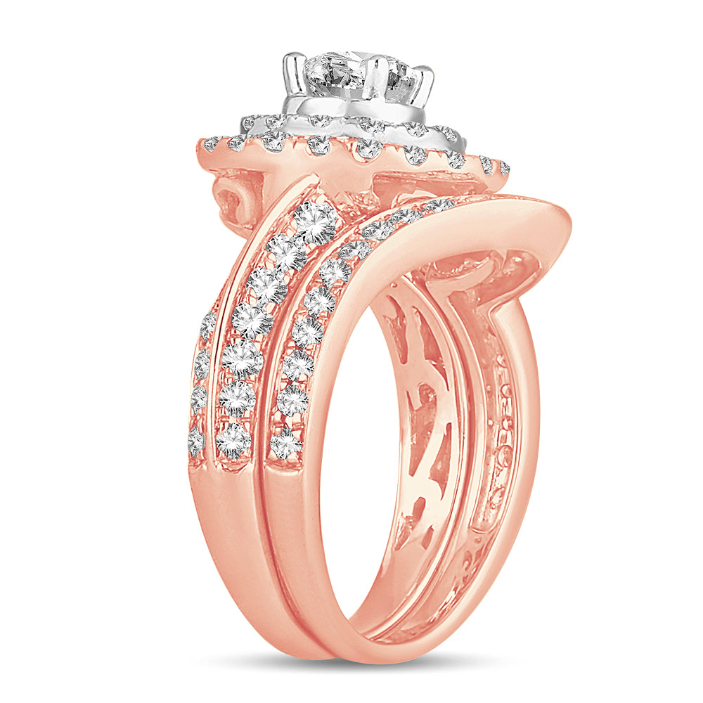 14k Rose Gold 2CT Lab Diamond Bridal Ring for Women