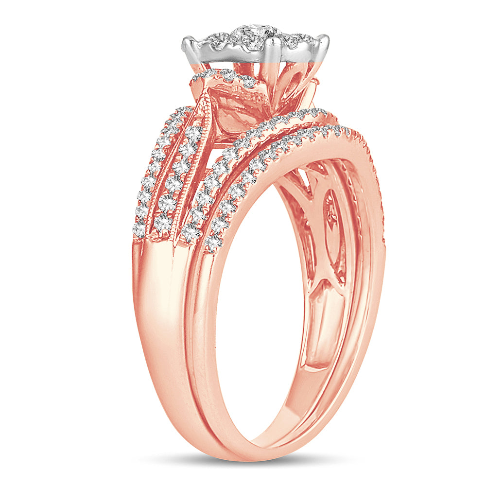 Romantic 14k Rose Gold Lab Diamond Bridal Ring (0.75CT)