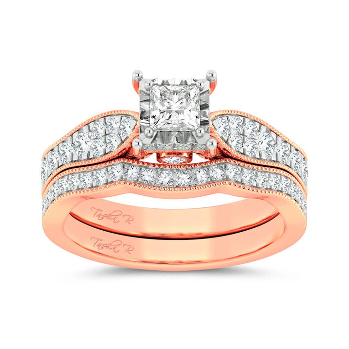 Romantic 14k Rose Gold Lab Diamond Bridal Ring (0.9ct)