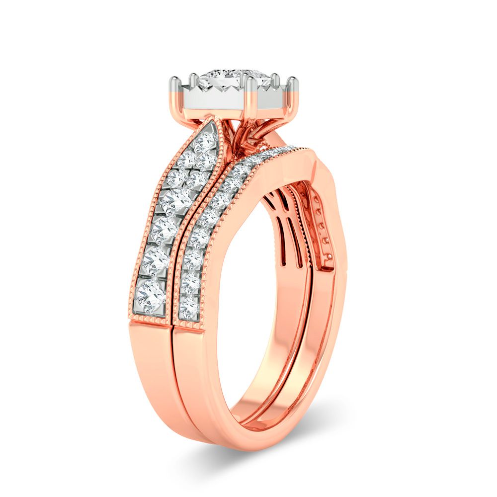 Romantic 14k Rose Gold Lab Diamond Bridal Ring (0.9ct)