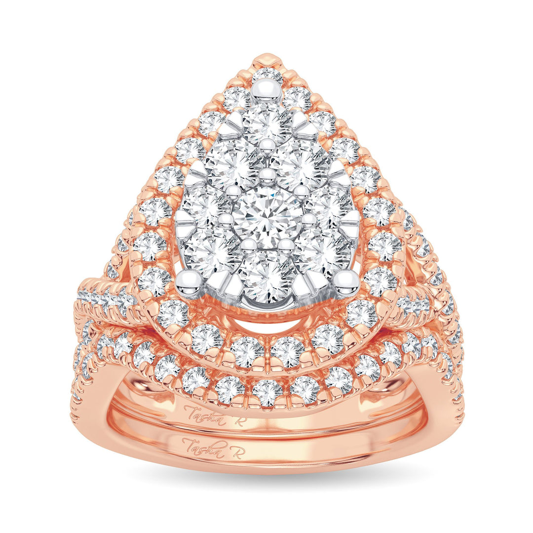 Romantic 14k Rose Gold 2CT Lab Diamond Bridal Ring Set