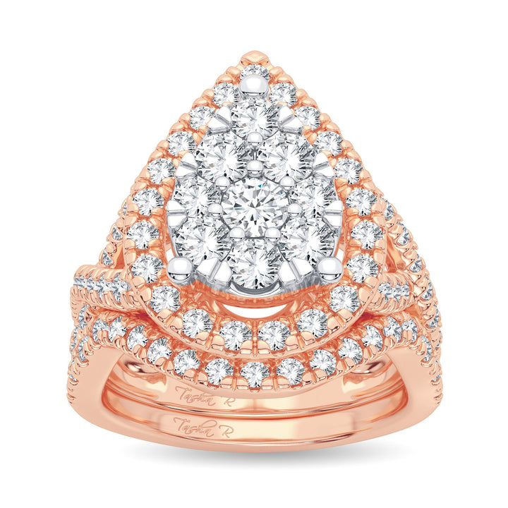 Romantic 14k Rose Gold 2CT Lab Diamond Bridal Ring Set
