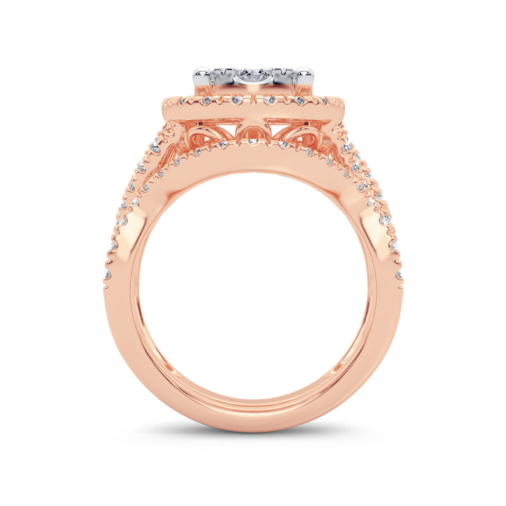 Romantic 14k Rose Gold 2CT Lab Diamond Bridal Ring Set