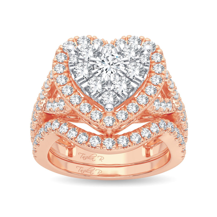 14k Rose Gold 2CT Lab Diamond Bridal Ring Set