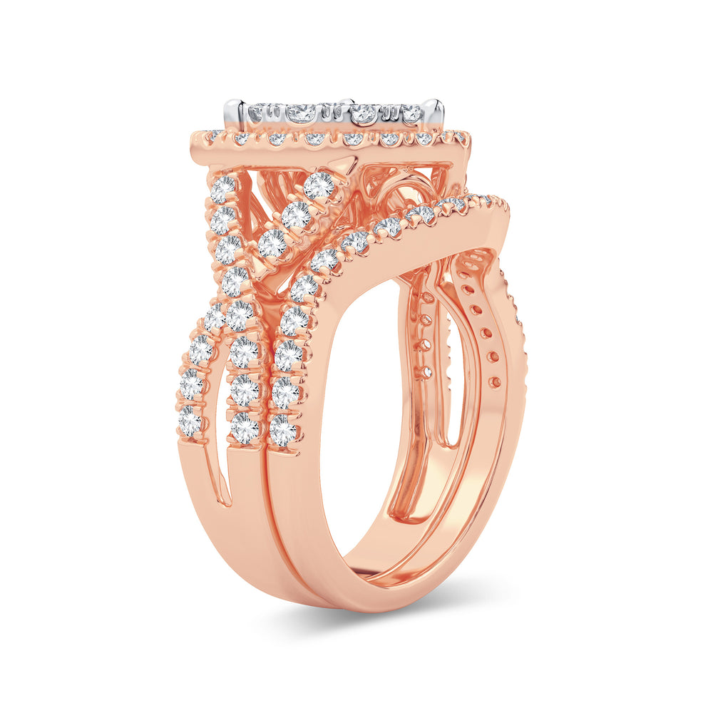 14k Rose Gold 2CT Lab Diamond Bridal Ring Set