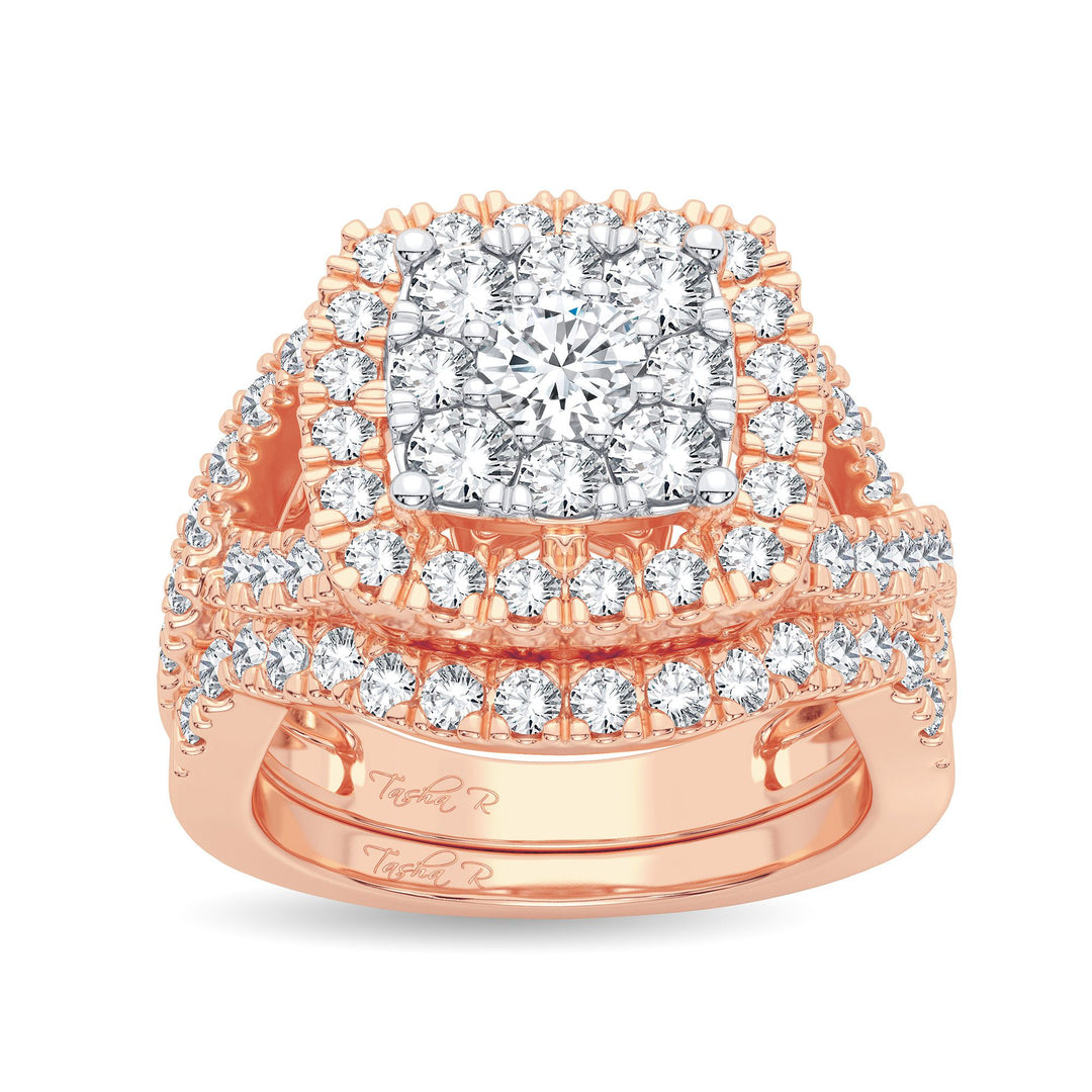 14k Rose Gold 2CT Lab Diamond Bridal Ring Set