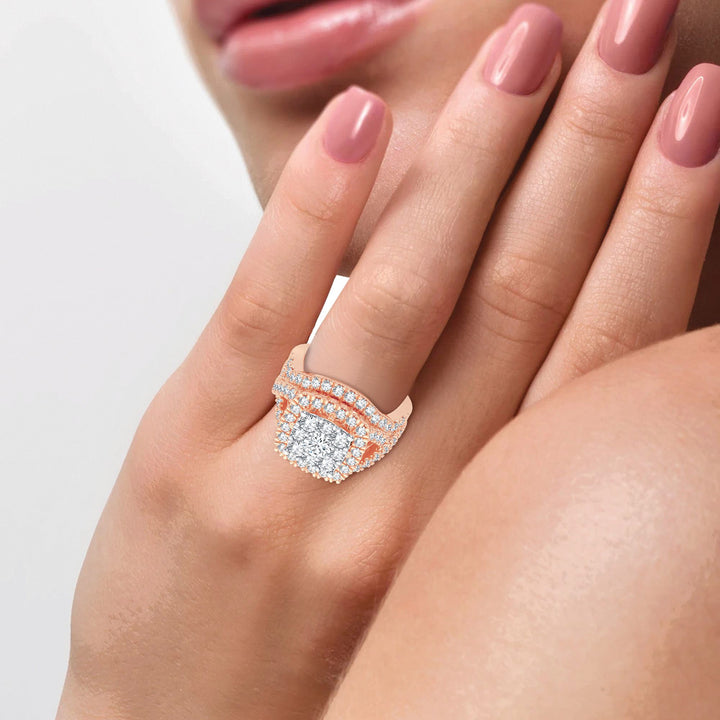 14k Rose Gold 2CT Lab Diamond Bridal Ring Set