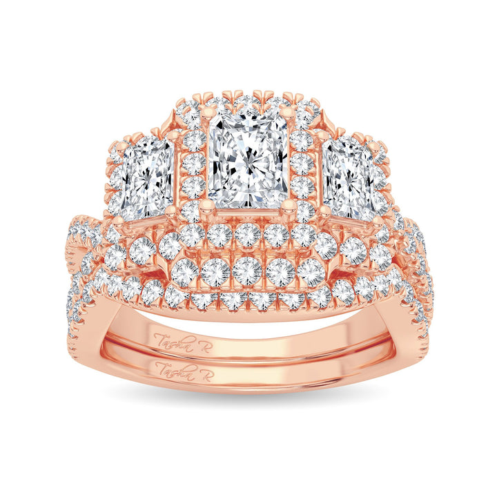 Romantic 14k Rose Gold Lab Diamond Bridal Ring 2CT