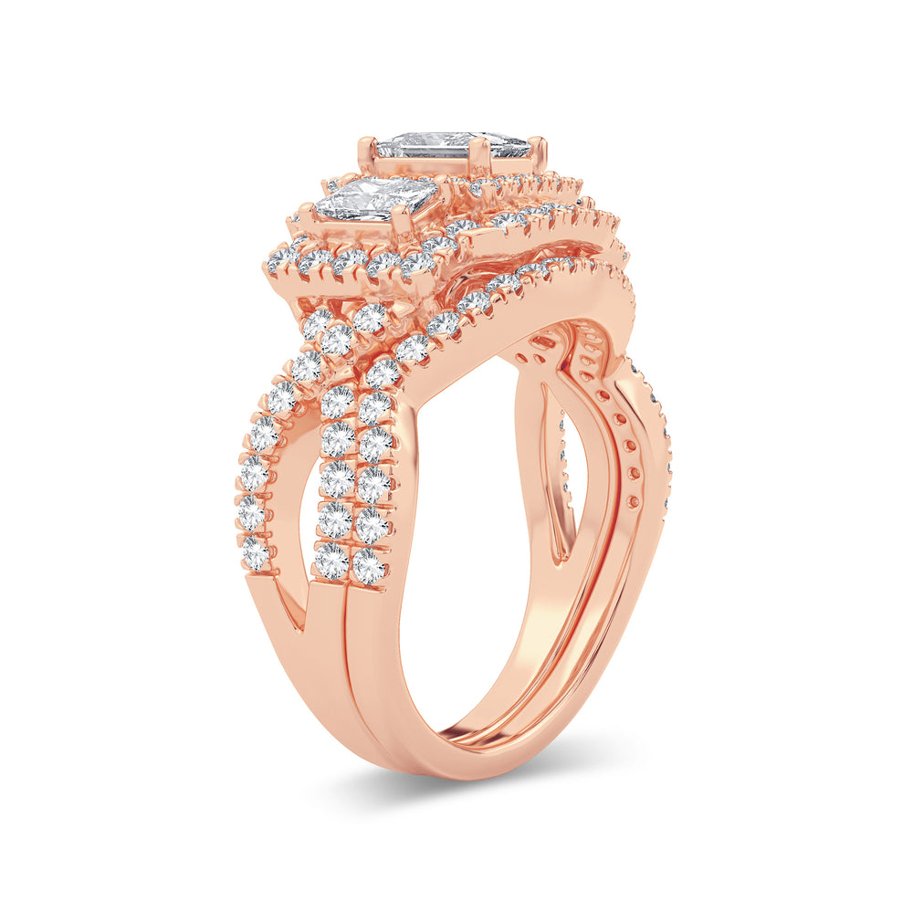 Romantic 14k Rose Gold Lab Diamond Bridal Ring 2CT