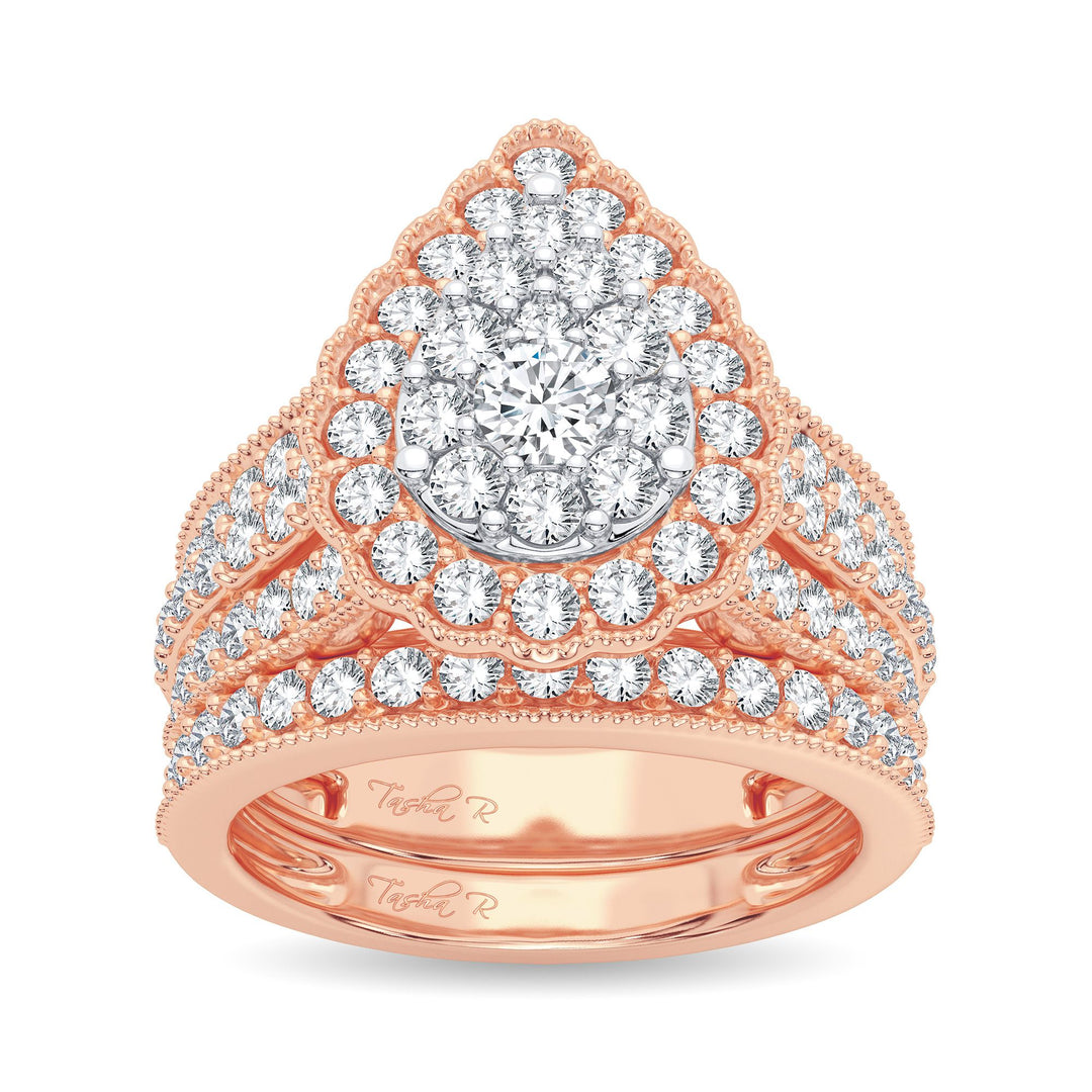 Romantic 14k Rose Gold 2CT Lab Diamond Bridal Ring