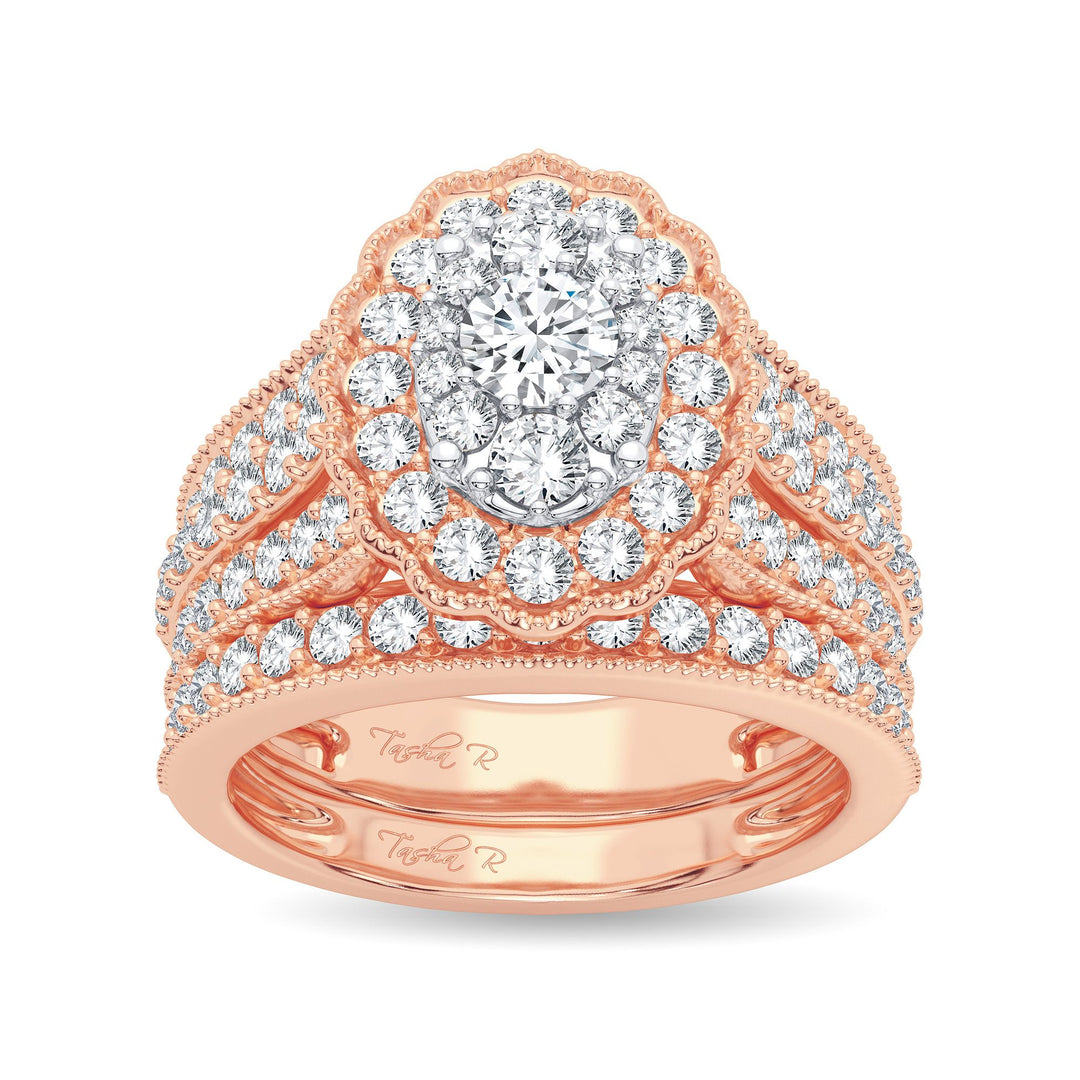 Romantic 14k Rose Gold 2CT Lab Diamond Bridal Ring