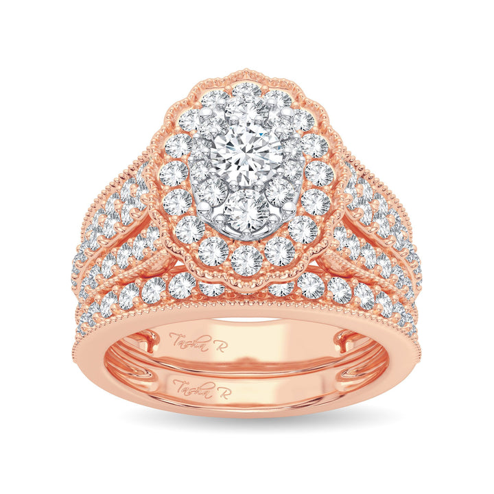 Romantic 14k Rose Gold 2CT Lab Diamond Bridal Ring