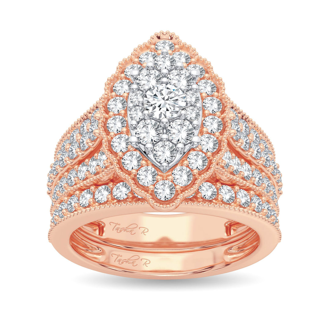 Romantic 14k Rose Gold 2CT Lab Diamond Bridal Ring