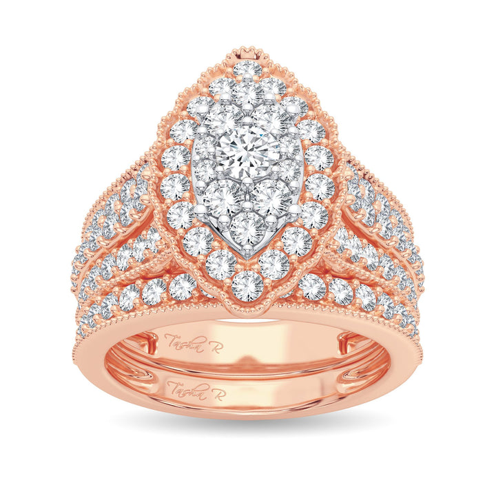 Romantic 14k Rose Gold 2CT Lab Diamond Bridal Ring