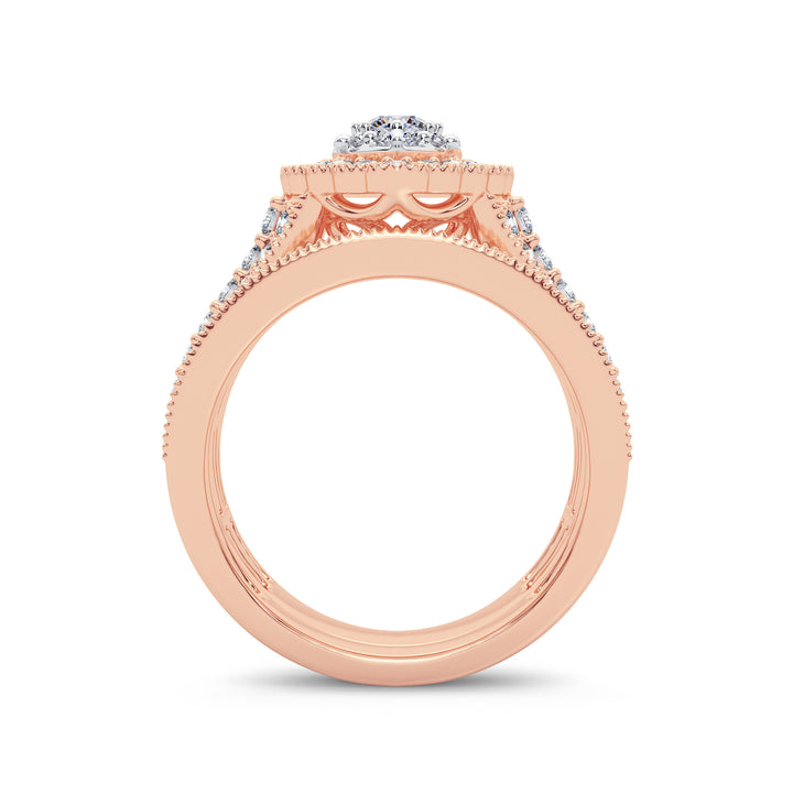 Romantic 14k Rose Gold 2CT Lab Diamond Bridal Ring
