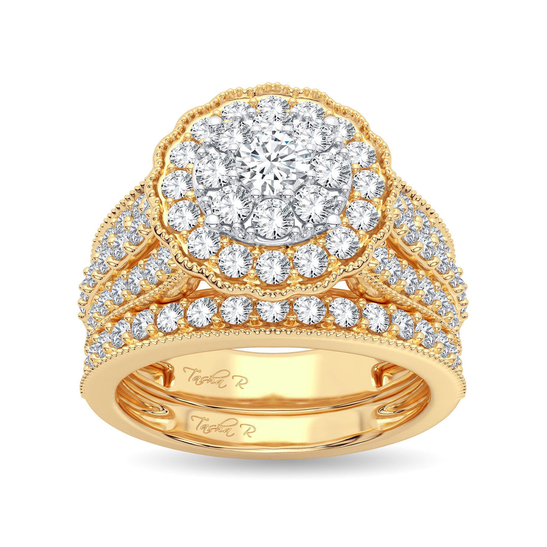 14K Yellow Gold 2CT Lab Diamond Bridal Ring Elegance