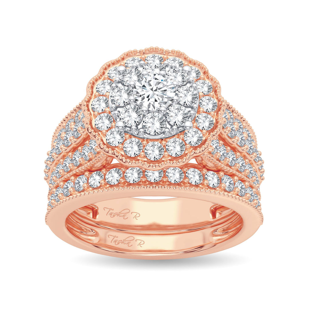 Romantic 14k Rose Gold 2CT Lab Diamond Bridal Ring
