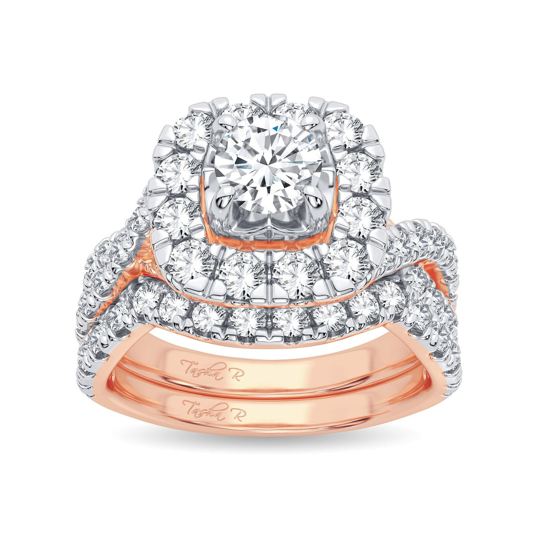 Romantic 14k Rose Gold 2CT Lab Diamond Bridal Ring
