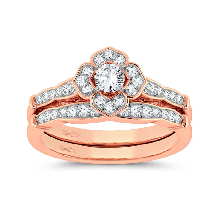 Romantic 14k Rose Gold Lab Diamond Bridal Ring (0.50ct)