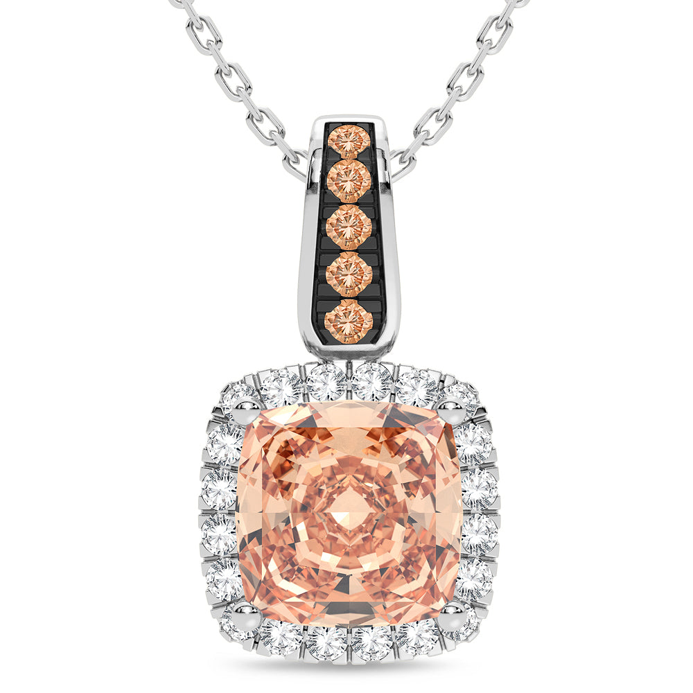 Luminous 14K White Gold Lab Diamond Morganite Womens Pendant