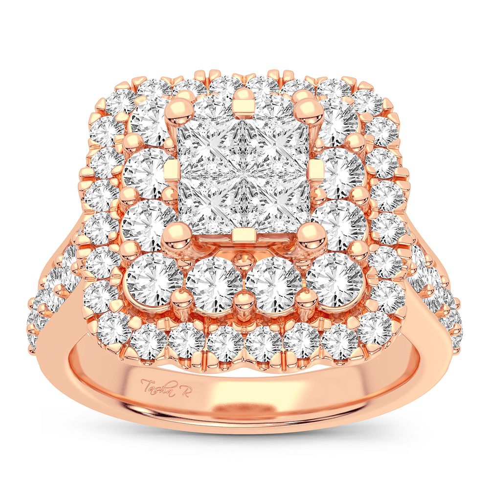 Romantic 14k Rose Gold 2CT Lab Diamond Bridal Ring