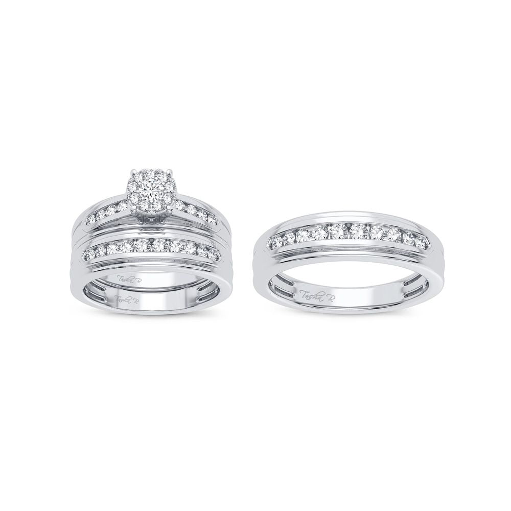 Luminous 14k White Gold 1CT Lab Diamond Trio Wedding Set