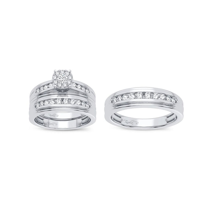 Luminous 14k White Gold 1CT Lab Diamond Trio Wedding Set