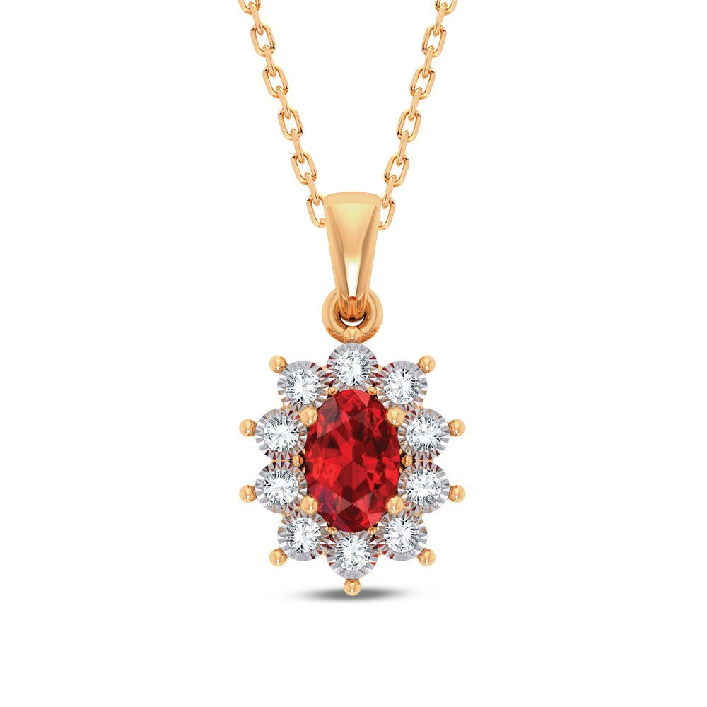 10K Yellow Gold Lab-Created Diamond Ruby Accent Pendant