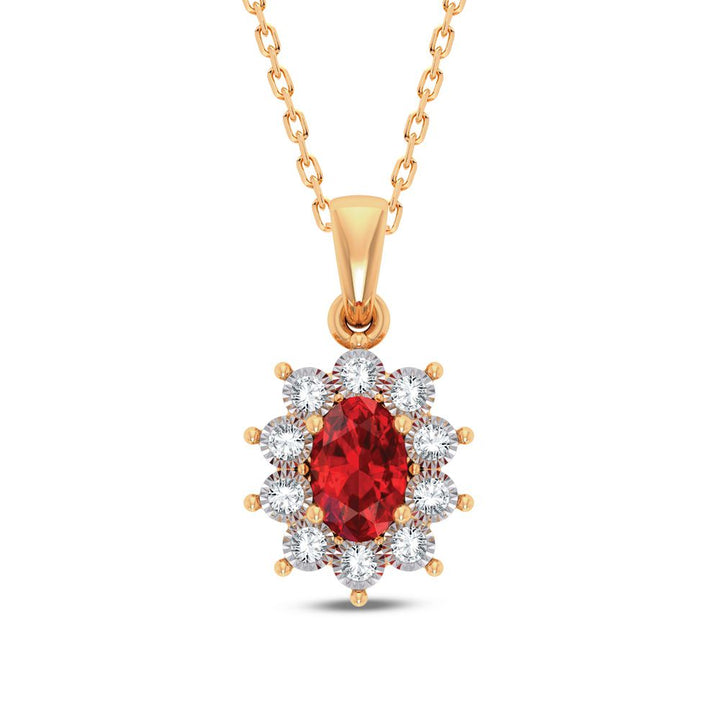 10K Yellow Gold Lab-Created Diamond Ruby Accent Pendant
