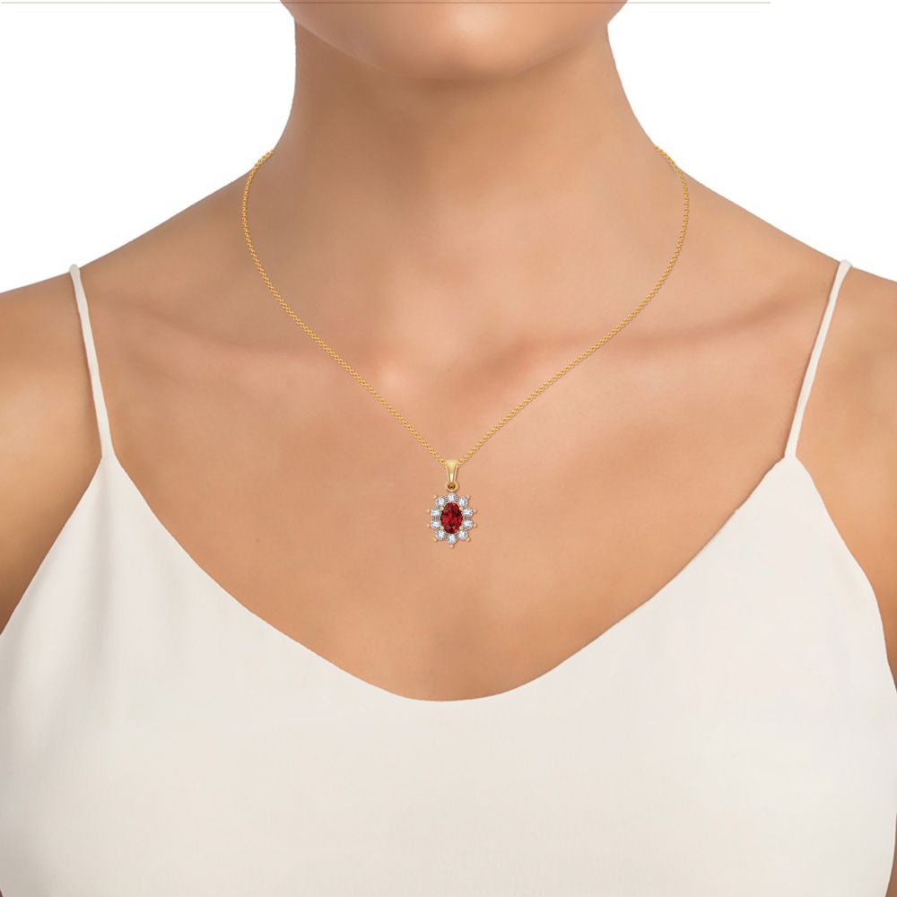 10K Yellow Gold Lab-Created Diamond Ruby Accent Pendant