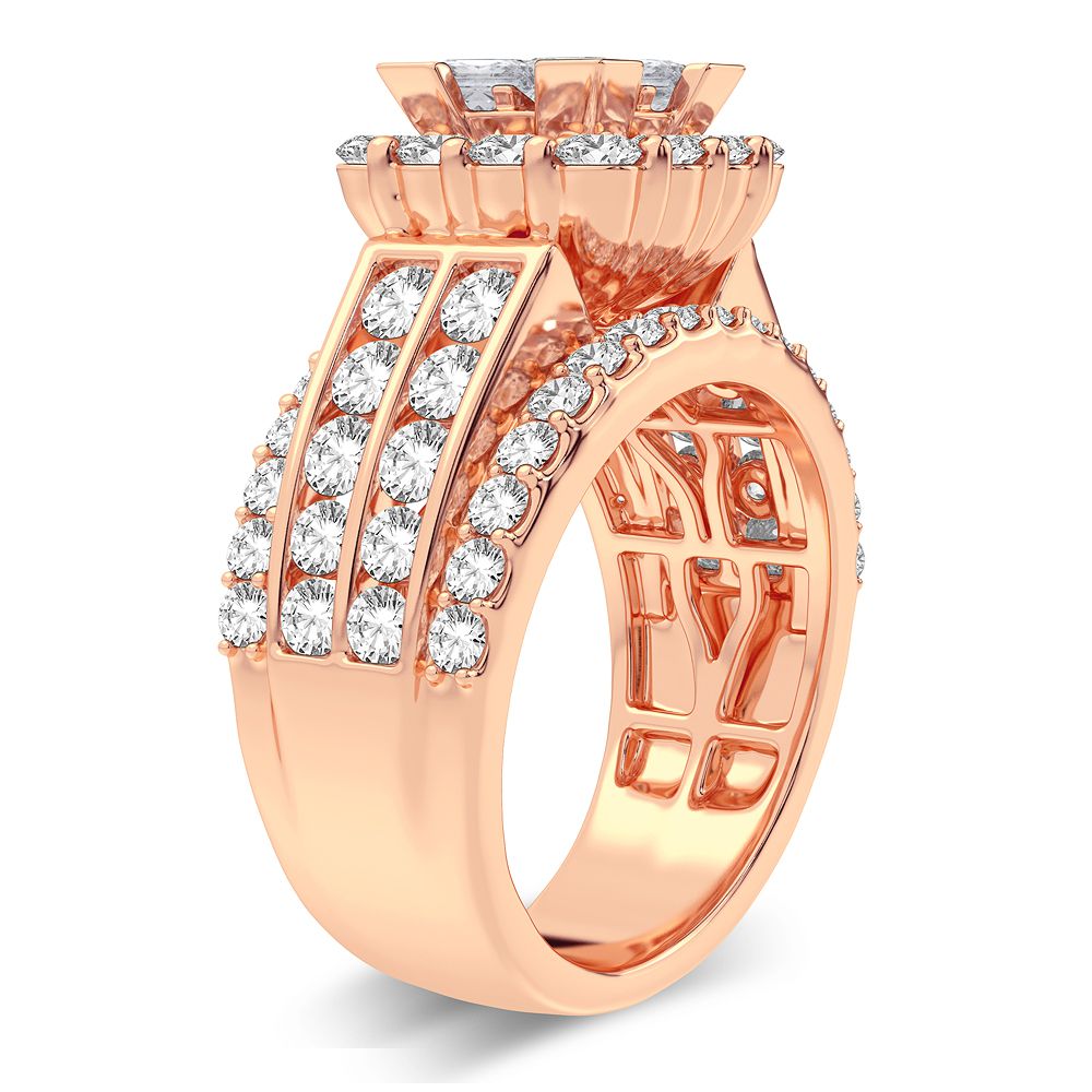 Romantic 14k Rose Gold Lab Diamond Bridal Ring 3CT