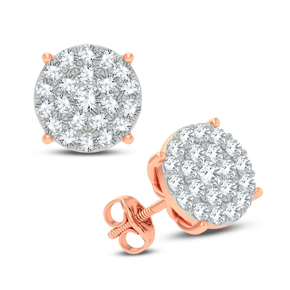 Romantic 14k Rose Gold Lab Diamond Stud Earrings - 1CT