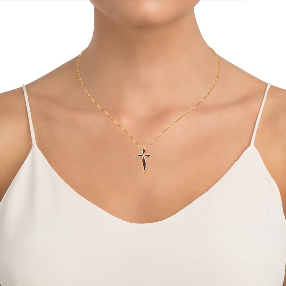 14K Yellow Gold Lab Diamond Religious Womens Pendant
