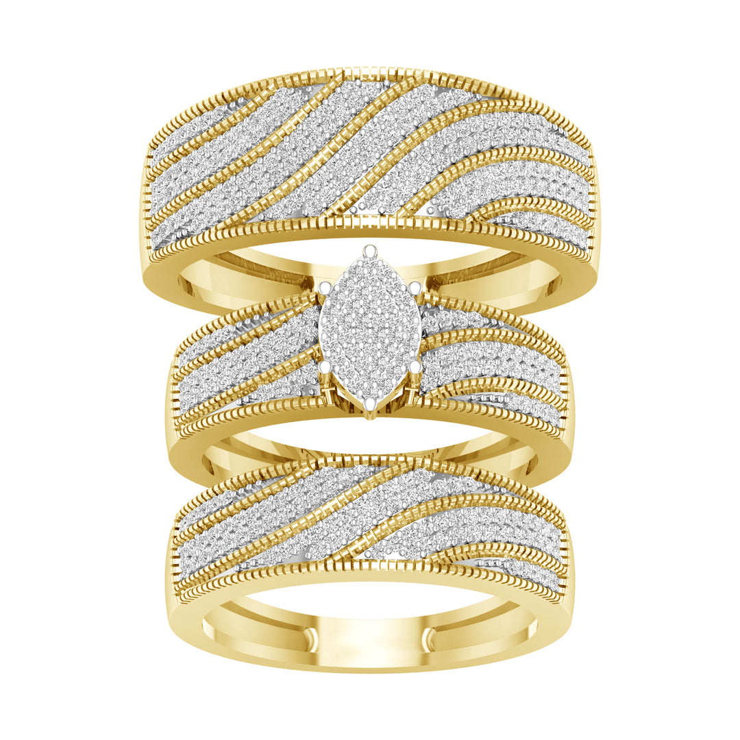 10k Yellow Gold 1ct Lab Diamond Trio Wedding Set for Her