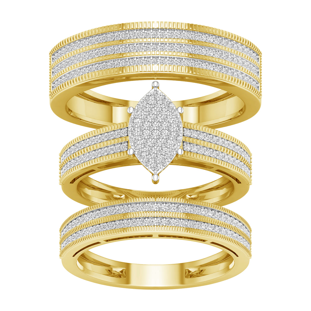 10k Yellow Gold 0.75ct Lab Diamond Trio Wedding Set