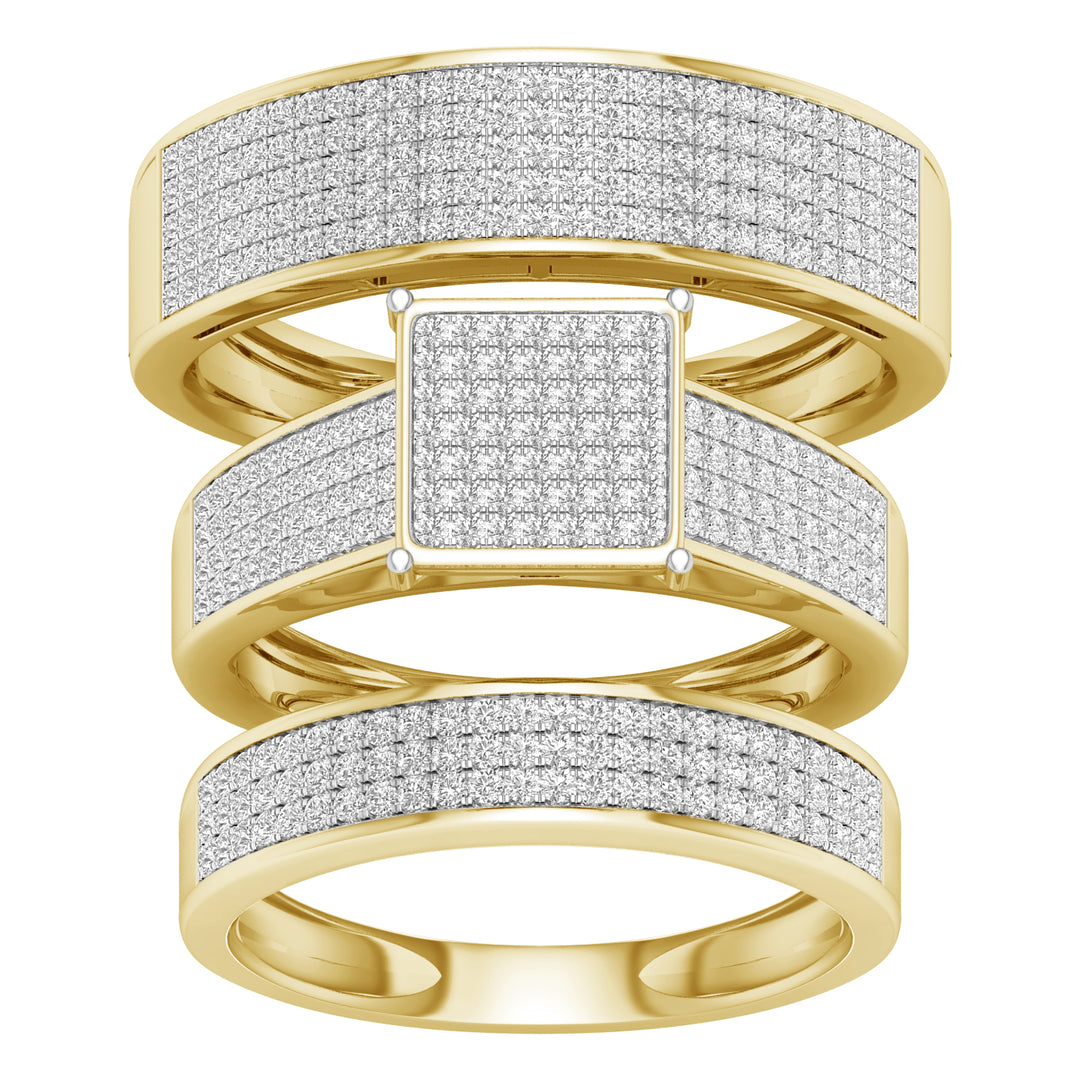 10k Yellow Gold 1ct Lab Diamond Trio Wedding Set for Her