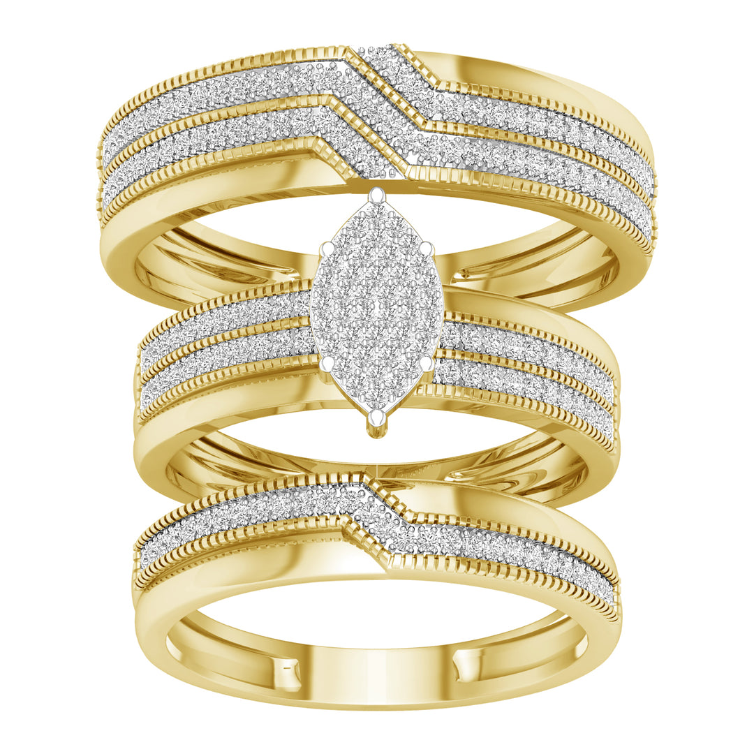 10k Yellow Gold 0.50ct Lab Diamond Trio Wedding Set for Her
