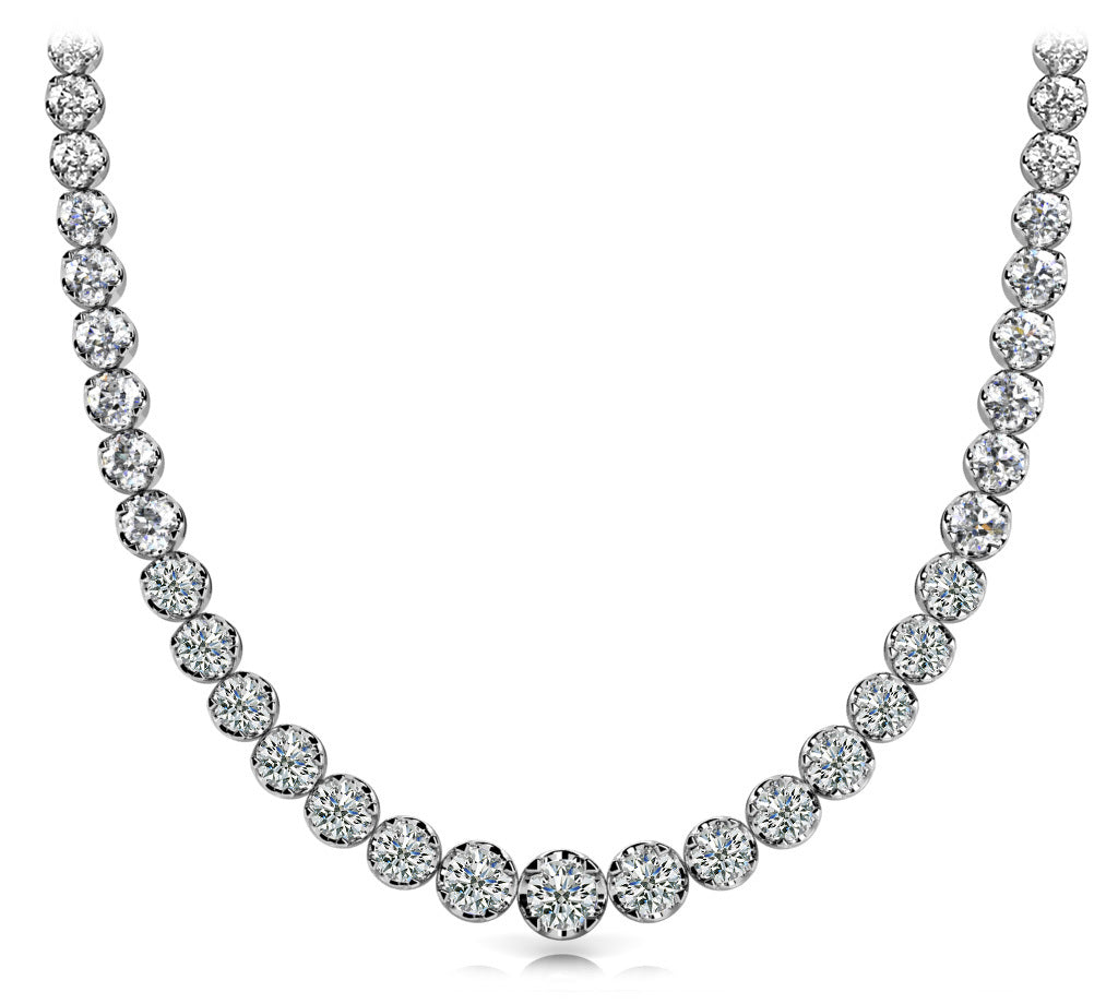 14K White Gold Diamond Graduated Necklace