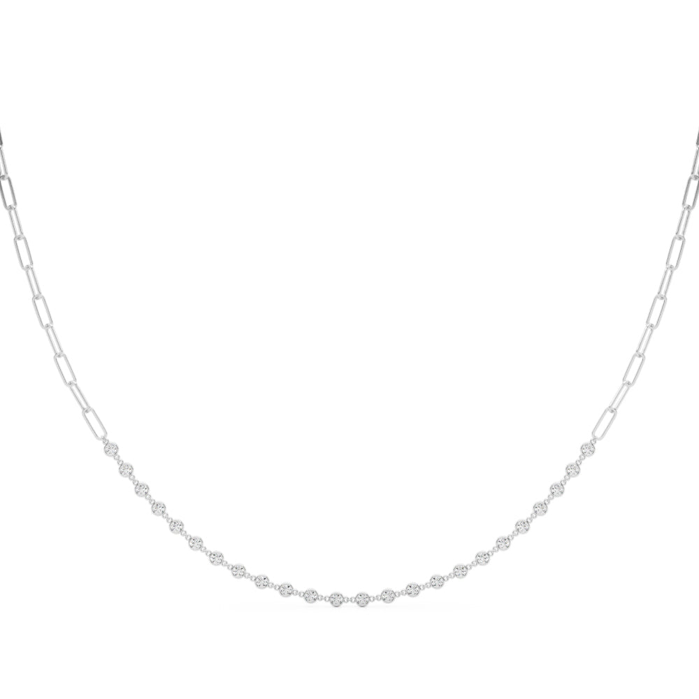 14K White Gold Diamond Paper Clip Necklace